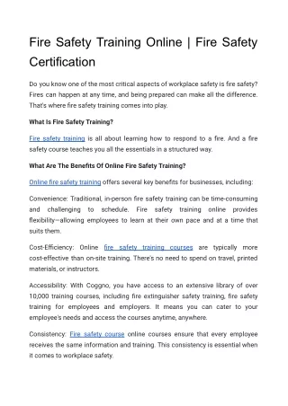 Fire Safety Training Online | Fire Safety Certification