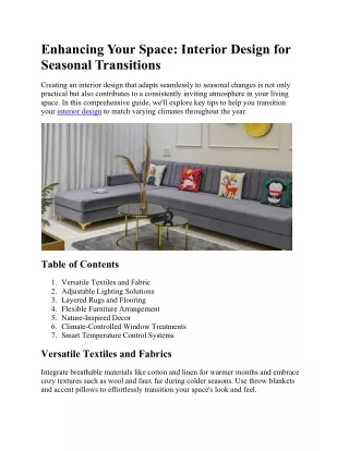 Enhancing Your Space - Interior Design for Seasonal Transitions