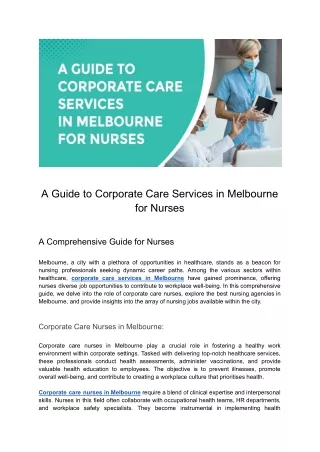 Unlocking the Secrets of Corporate Care Services in Melbourne: A Nurse's Guide