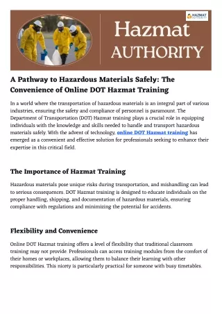 A Pathway to Hazardous Materials Safely The Convenience of Online DOT Hazmat Training