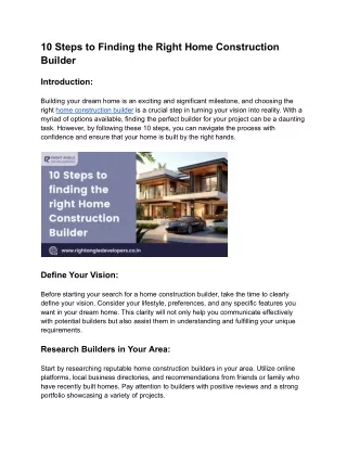 10 Steps to Finding the Right Home Construction Builder