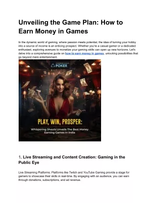 Unveiling the Game Plan_ How to Earn Money in Games
