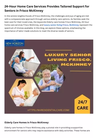 24-Hour Home Care Services Provides Tailored Support for Seniors in Frisco McKinney