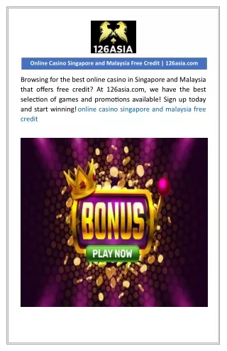 online casino singapore and malaysia free credit