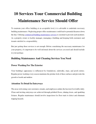 10 Services Your Commercial Building Maintenance Service Should Offer