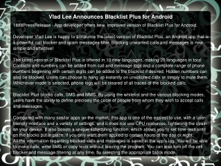 Vlad Lee Announces Blacklist Plus for Android