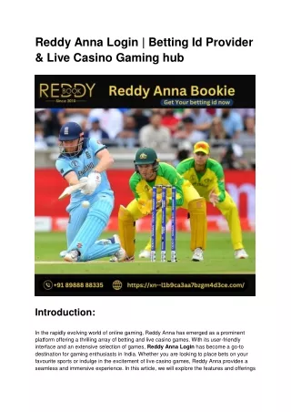 Reddy Anna Login | Betting Id Provider & Live Casino Gaming hub