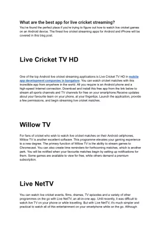 What are the best app for live cricket streaming_