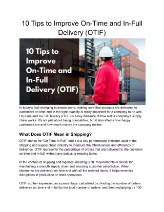 10 Tips to Improve On-Time and In-Full Delivery (OTIF)