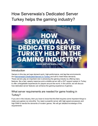 How Serverwala’s Dedicated Server Turkey helps the gaming industry_