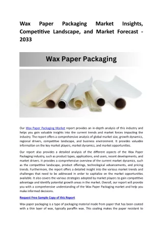 Wax Paper Packaging Market Insights