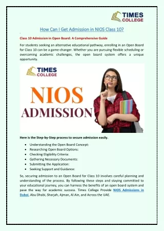 How Can I Get Admission in NIOS Class 10?