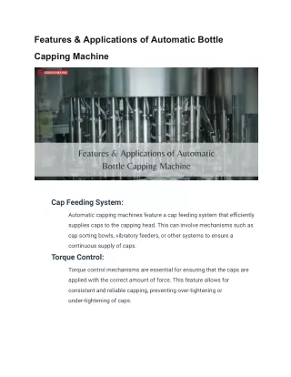 Features & Applications of Automatic Bottle Capping Machine