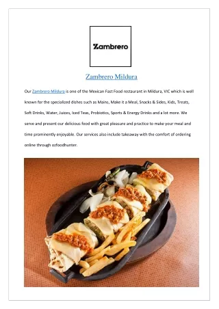 Extra 5% off- Zambrero Mildura Menu- Order now!!