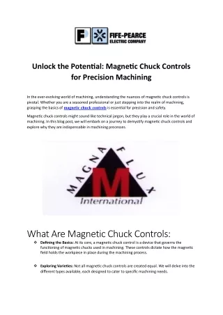Unlock the Potential - Magnetic Chuck Controls for Precision Machining