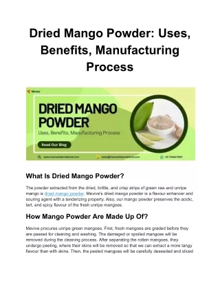 Dried Mango Powder_ Uses, Benefits, Manufacturing Process