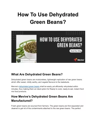 How To Use Dehydrated Green Beans