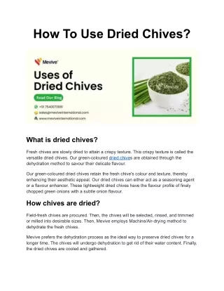 How To Use Dried Chives