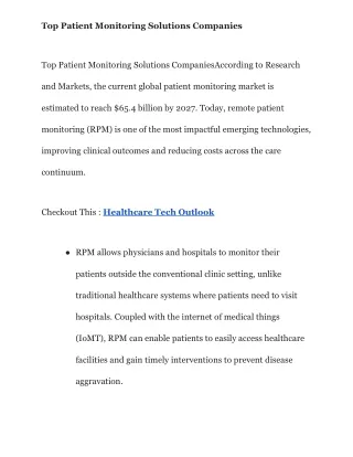 Top Patient Monitoring Solutions Companies