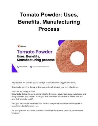 Tomato Powder_ Uses, Benefits, Manufacturing Process