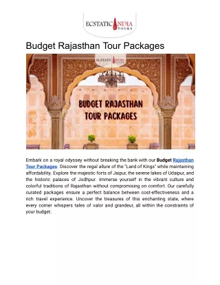 Budget Rajasthan Tour Packages