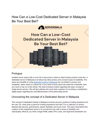 How Can a Low-Cost Dedicated Server in Malaysia Be Your Best Bet_