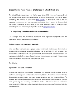 Cross-border Trade Finance Challenges in a Post-Brexit Era