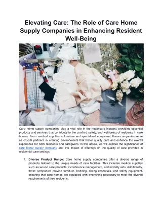 Elevating Care The Role of Care Home Supply Companies in Enhancing Resident Well-Being