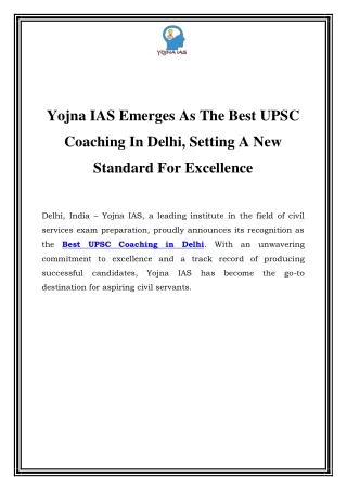 Best UPSC Coaching in Delhi |Call-8595390705|Yojna IAS