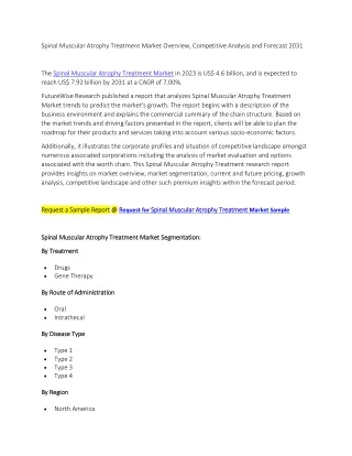 Spinal Muscular Atrophy Treatment Market Overview, Competitive Analysis and Fore