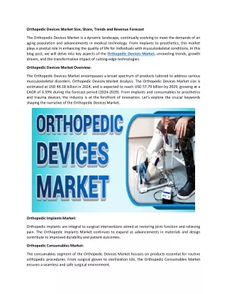 Orthopedic Devices Market Size, Share, Trends and Revenue Forecast