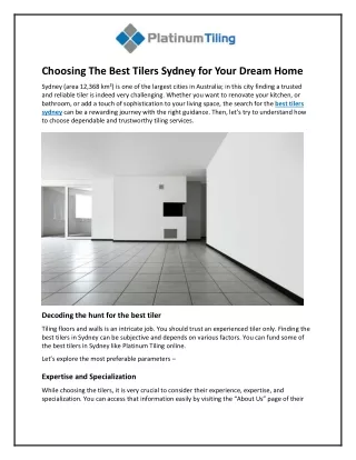 Choosing The Best Tilers Sydney for Your Dream Home