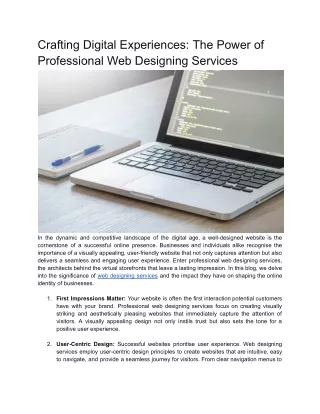 Crafting Digital Experiences: The Power of Professional Web Designing Services