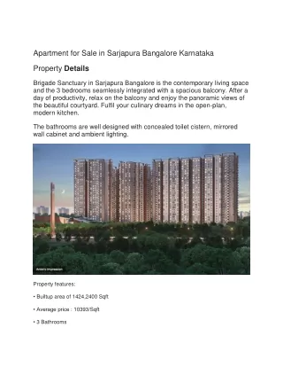 Apartment for Sale in Sarjapura Bangalore Karnataka