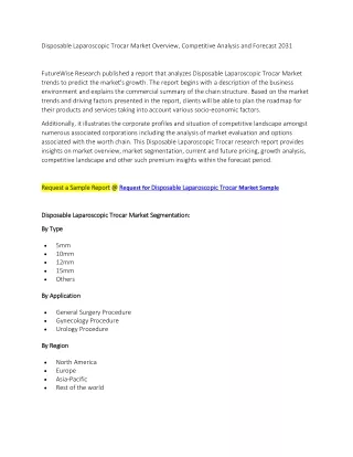 Disposable Laparoscopic Trocar Market Overview, Competitive Analysis and Forecas