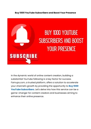 Buy 1000 YouTube Subscribers and Boost Your Presence