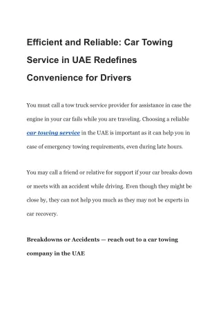 Efficient and Reliable_ Car Towing Service in UAE Redefines Convenience for Drivers