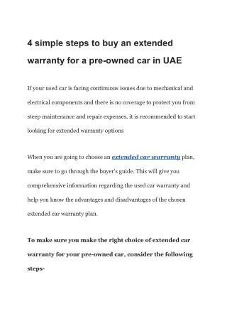 4 simple steps to buy an extended warranty for a pre-owned car in UAE