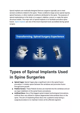 Spinal Implants- Transforming the Spinal Surgery Experience