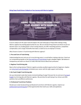 Hiring Texas Truck Drivers