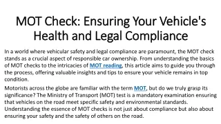 MOT Check Ensuring Your Vehicle's Health and Legal Compliance