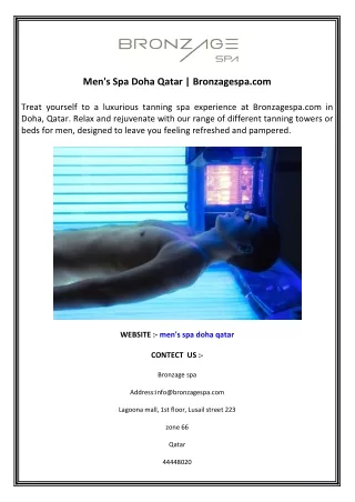 Men's Spa Doha Qatar  Bronzagespa.com