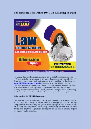 Choosing the Best Online DU LLB Coaching in Delhi