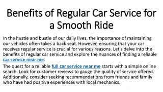 Benefits of Regular Car Service for a Smooth Ride