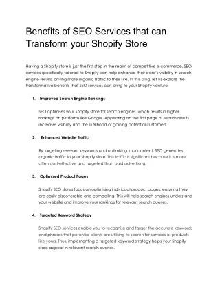 Benefits of SEO Services that can transform your shopify store