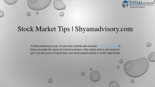 Stock01 Market Tips  Shyamadvisory.com