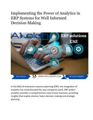 Implementing the Power of Analytics in ERP Systems for Well Informed Decision-Making