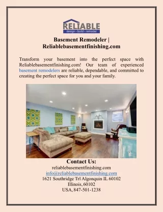 Basement Remodeler  Reliablebasementfinishing