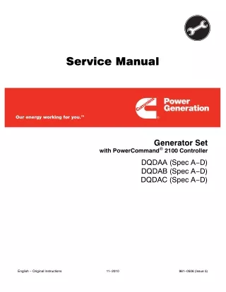 Cummins Onan DQDAB Generator Set Power Command 2100 Controller Service Repair Manual