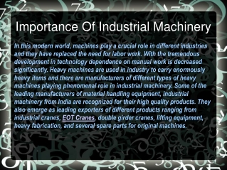 Importance Of Industrial Machinery
